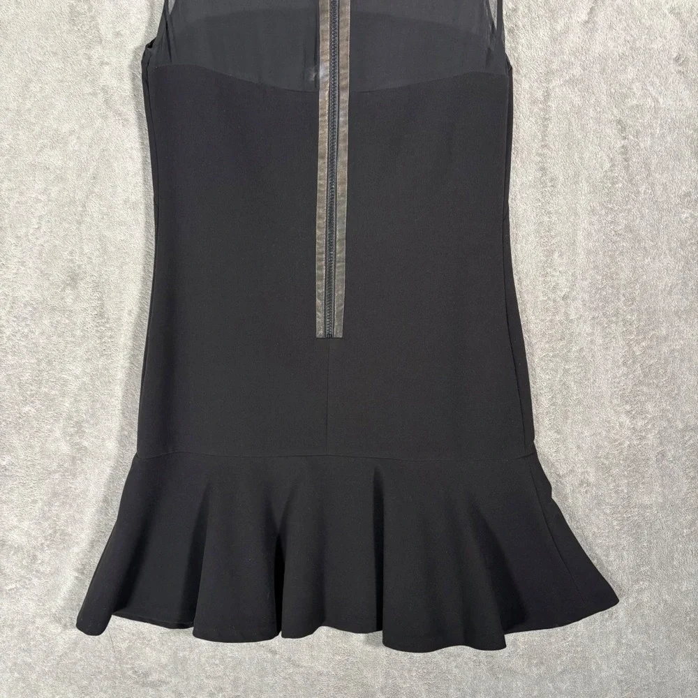 Sandro Paris‎ Black Mesh Yoke Flounce Hem Mini Dress Size S Metallic Bronze Trim